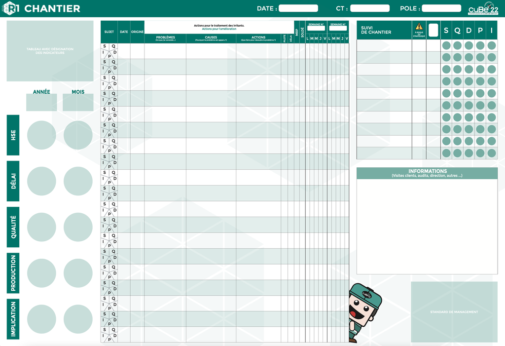 Panneau R1 Chantier 1750x1200mm magnétique velleda