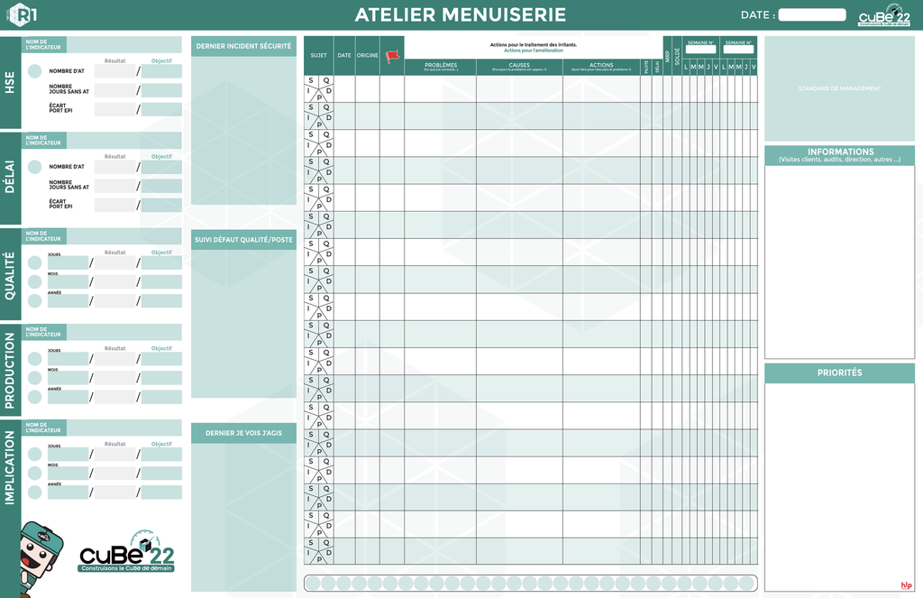Panneau R1 Atelier menuiserie 1850x1200mm magnétique velleda