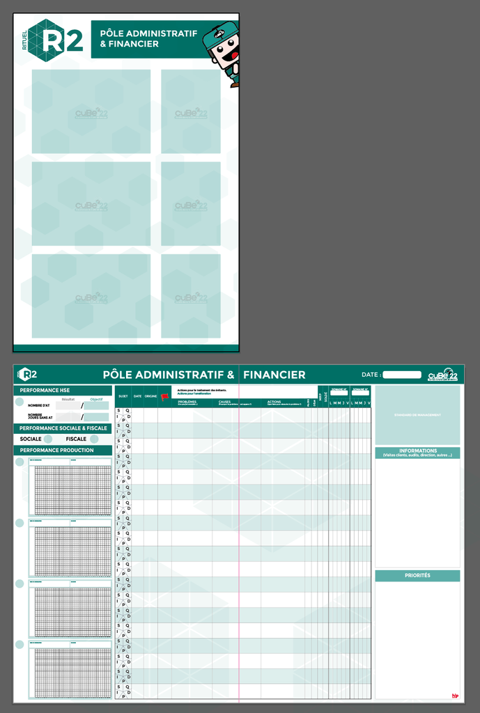 Panneau diptyque R2 Admin & financier magnétique Velleda 800x1200mm fermé