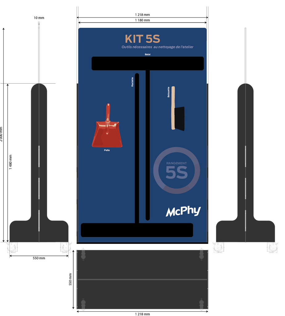 Kit 5S - Panneau L:1200xH:2000xP:550 mm avec roulette
