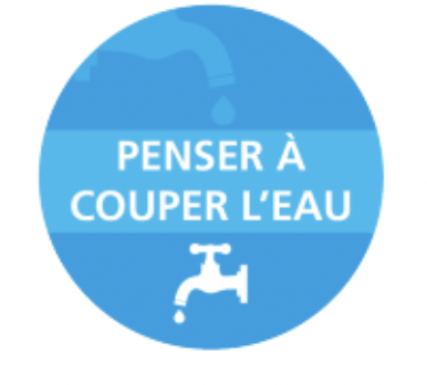 Autocollant "penser à couper l'eau" format rond 40 x 40 mm