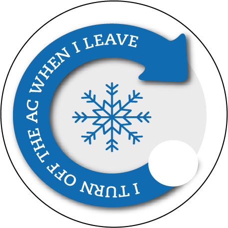 Autocollant "Penser à éteindre la climatisation" format cycle 80x80mm EN