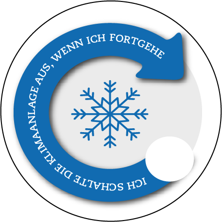 Autocollant "Penser à éteindre la climatisation" format cycle 80x80mm ALLEMAND