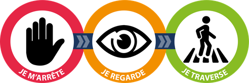 Autocollant "Je m'arrête, je regarde, je traverse"